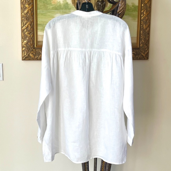 Eileen Fisher White Organic Linen Band Collar Longline Button-up Shirt Sz S - Picture 4 of 6